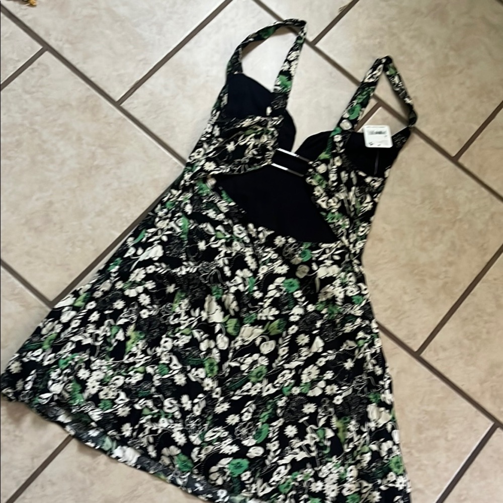 Free People Green and White Spaghetti Strap Mini Sundress - Picture 4 of 5